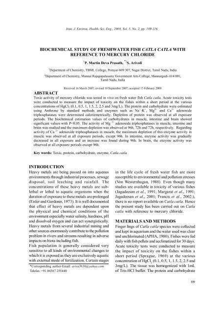 biochemical study of freshwater fish catla catla with reference to ...