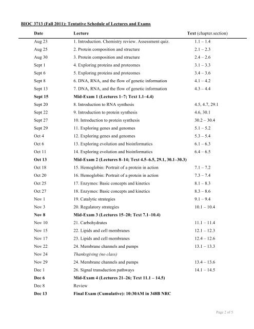 BIOC 3713 - Biochemistry I - Biochemistry and Molecular Biology ...