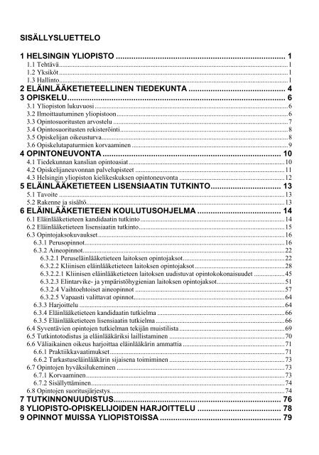 Opinto-opas 2005-2006 - ElÃ¤inlÃ¤Ã¤ketieteellinen tiedekunta - Helsinki.fi