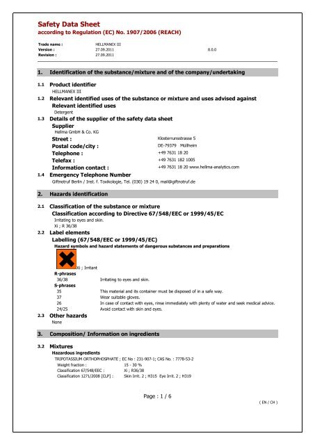 Safety Data Sheet - Hellma Analytics