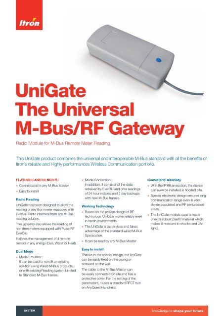 UniGate The Universal M-Bus/RF Gateway - Itron