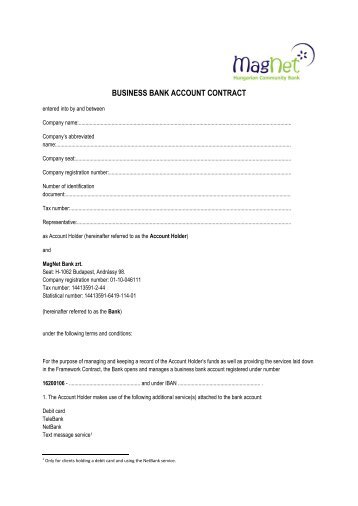 BUSINESS BANK ACCOUNT CONTRACT