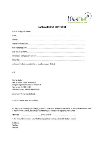 Bank Account Contract (private individual)