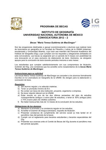 convocatoria 2012 â 2 - Instituto de GeografÃ­a - UNAM