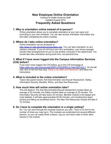 New Employee Online Orientation Frequently Asked Questions