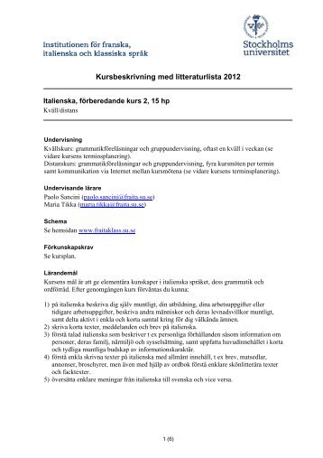 Kursbeskrivning med litteraturlista 2012 - Institutionen fÃ¶r franska ...