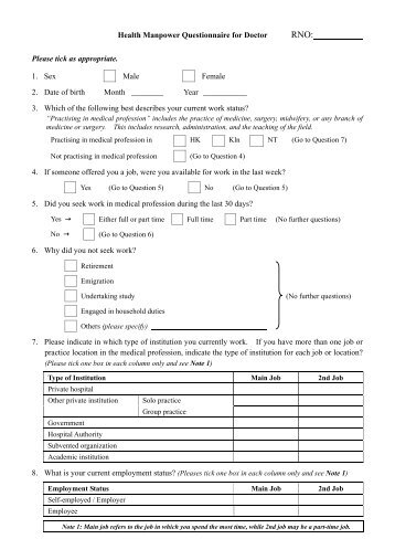 Health Manpower Questionnaire for Doctor Please tick as ...