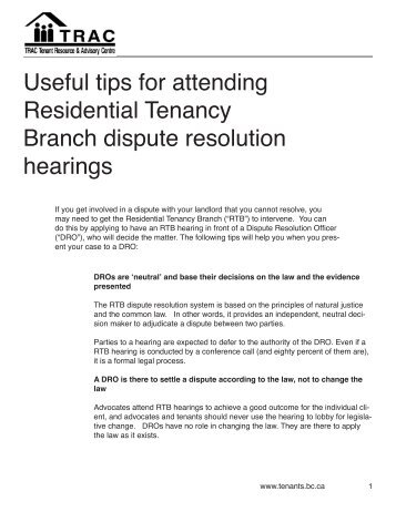 Useful tips for attending Residential Tenancy Branch dispute ...