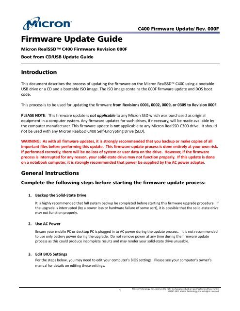 C400 Firmware Update Instructions Rev. 000F - Micron