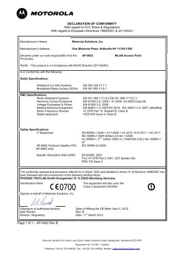 Declaration of Conformity - AP-0622 - EU - Motorola Solutions