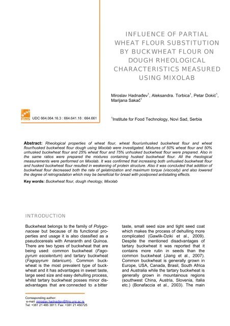 INFLUENCE OF PARTIAL WHEAT FLOUR SUBSTITUTION ... - FINS