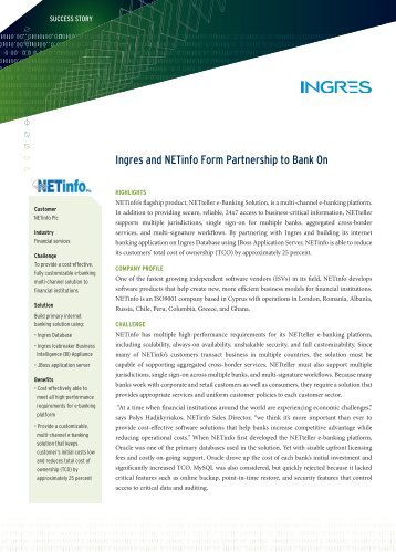 Ingres and NETinfo Form Partnership to Bank On - Actian