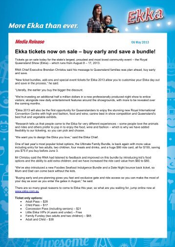 Ekka tickets now on sale - the RNA