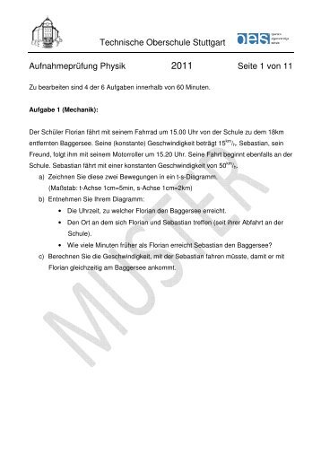 Technische Oberschule Stuttgart Aufnahmeprüfung Physik Seite 1 ...