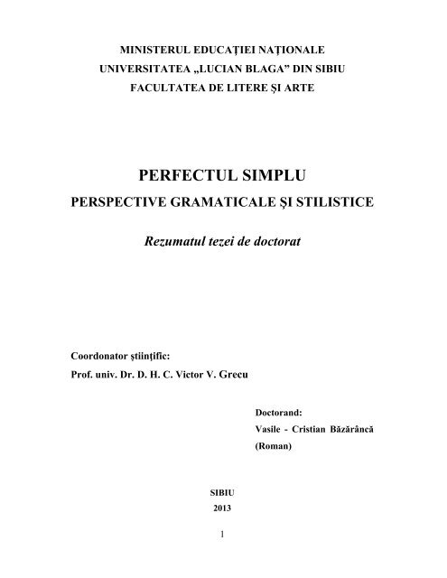 PERFECTUL SIMPLU - Doctorate ULBS - &quot;Lucian Blaga&quot; din Sibiu