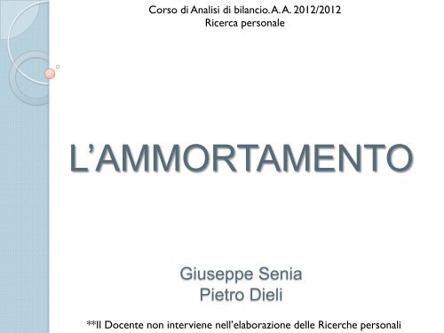 L'AMMORTAMENTO - Economia Aziendale Online