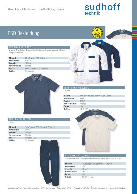 ESD Bekleidung Handschutz FuÃŸschutz - sudhoff technik GmbH