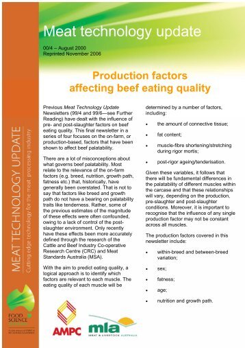 Production factors affecting beef eating quality - Red Meat Innovation