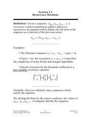 Section 5.1 Recurrence Relations Definition: Given a sequence {ag ...