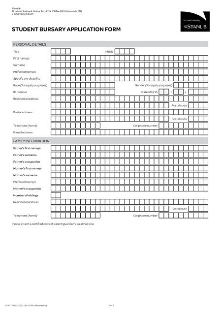 Stanlib Application Form Pdf Student BurSary application Form - Stanlib