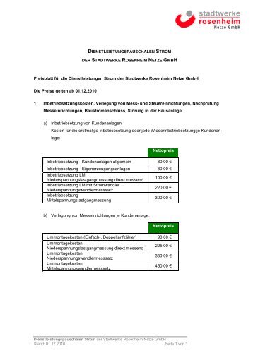 DIENSTLEISTUNGSPAUSCHALEN STROM DER ... - Netze GmbH