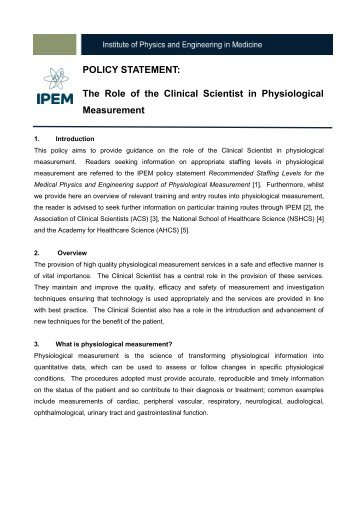 Role of the Clinical Scientist in Physiological Measurement