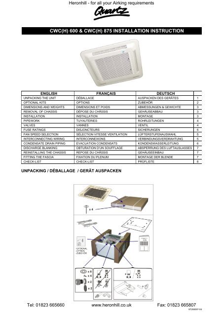 cwc(h) 600 & cwc(h) 875 installation instruction - Heronhill Air ...