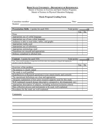 Thesis Proposal Grading Form - Department of Kinesiology - Boise ...