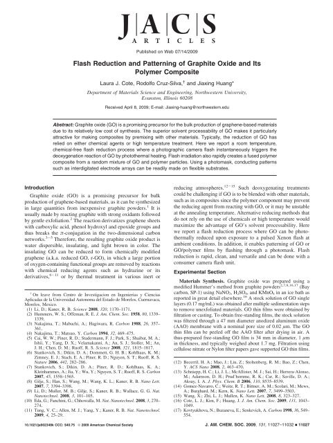 Flash Reduction and Patterning of Graphite Oxide ... - Jiaxing Huang