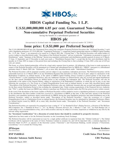 Hbos Capital Funding No 1 L P Hbos Plc Lloyds Banking Group