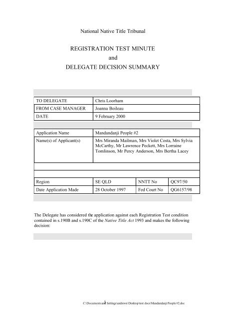 Mandandanji People #2 - National Native Title Tribunal