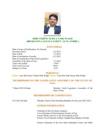 shri vishnu surya naik wagh - Government of Goa