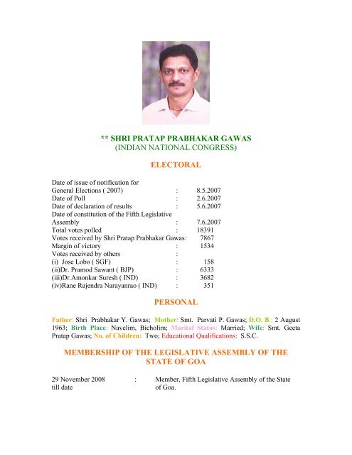 Download Member Profile. - Goavidhansabha.gov.in - Welcome to ...