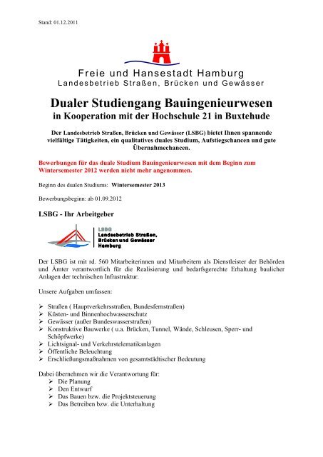 Dualer Studiengang Bauingenieurwesen  Landesbetrieb Strassen