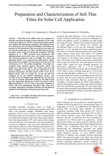 Preparation and Characterization of SnS Thin Films for Solar Cell ...