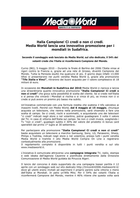 Comunicato Media World Mondiali Promozione