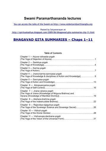 Gita Summaries: Chapters 1-11 - Vedanta