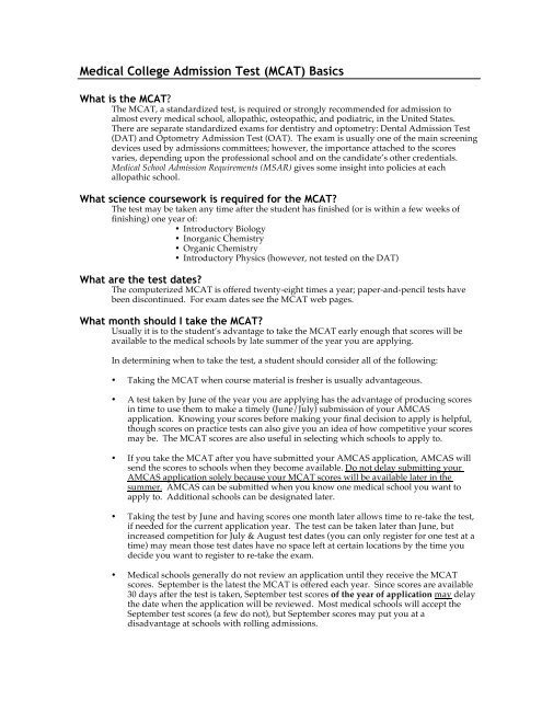Medical College Admission Test MCAT Basics Cornell Career 