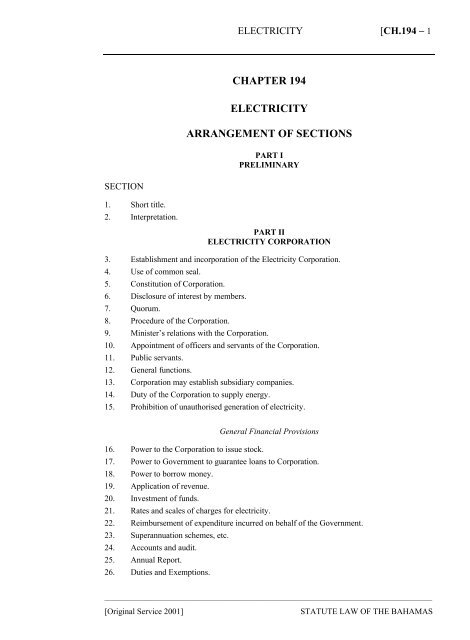 Electricity Act - The Bahamas Laws On-Line - The Government of ...