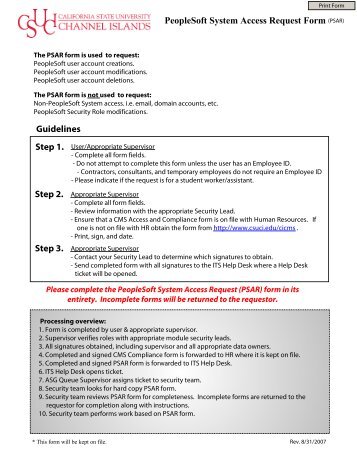 PeopleSoft System Access Request Form Guidelines Step 1. Step 2 ...