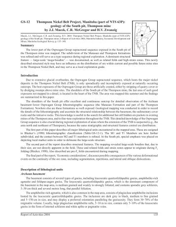 Thompson Nickel Belt Project, Manitoba (part of NTS 63P): geology ...