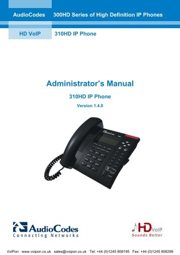 AudioCodes 310HD IP Phone Admin Guide (PDF) - VoIPon Solutions