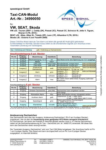 Taxi-CAN-Modul Art.-Nr.: 34990050 VW, SEAT ... - speedsignal.de