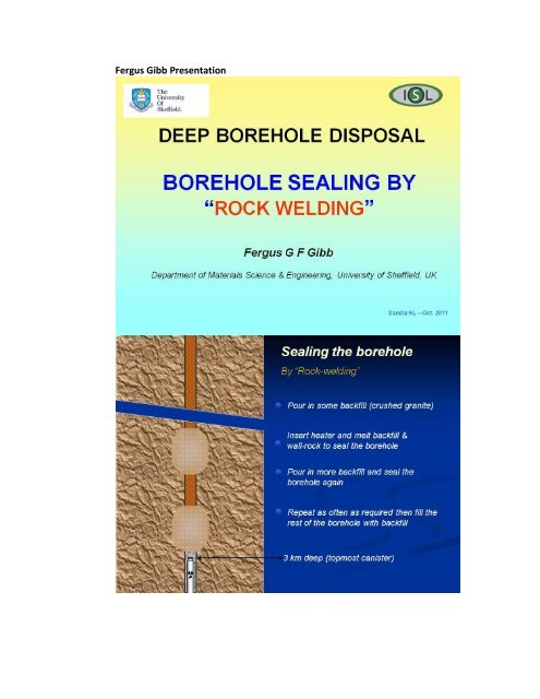 Deep Borehole Disposal of Nuclear Waste: Report from a Sandia ...