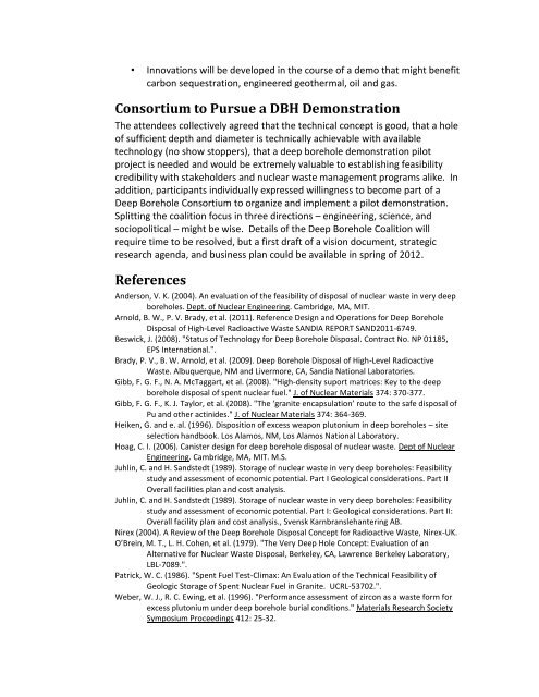 Deep Borehole Disposal of Nuclear Waste: Report from a Sandia ...