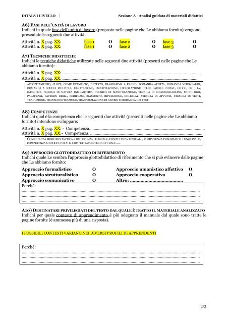 Analisi guidata di materiali didattici - DITALS