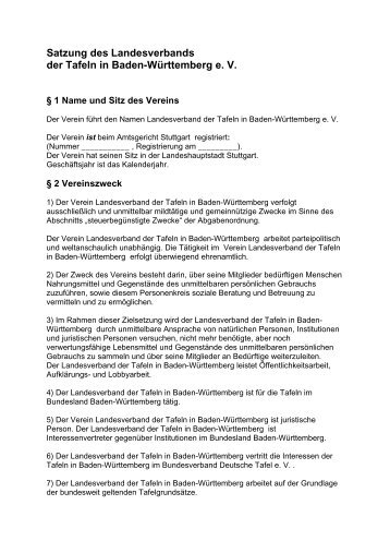 Satzung des Landesverbands der Tafeln in Baden-WÃ¼rttemberg e. V.
