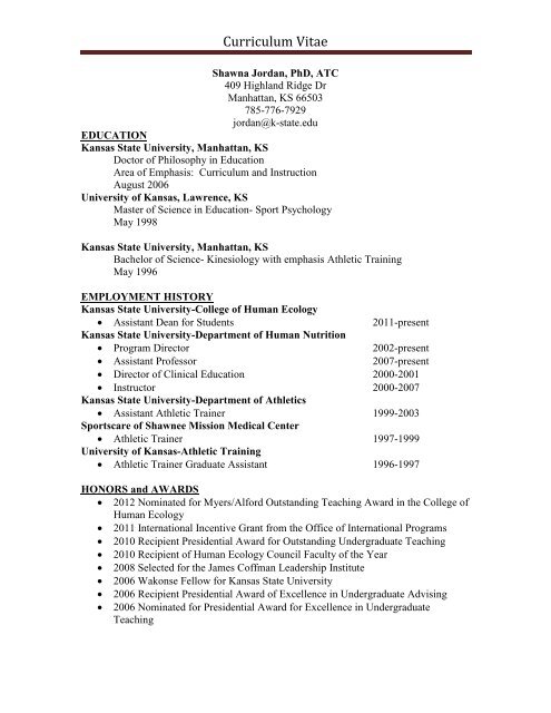 Vita (pdf) - College of Human Ecology - Kansas State University