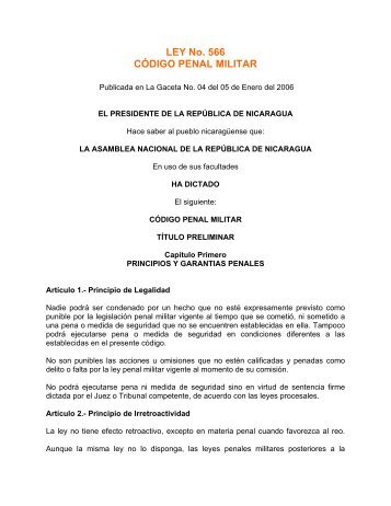 LEY No. 566 CÃDIGO PENAL MILITAR - Poder Judicial
