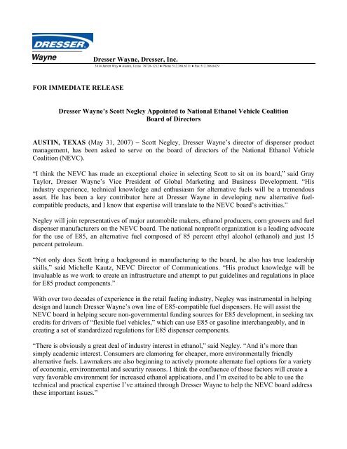 Dresser Wayne Dresser Inc For Immediate Release Dresser